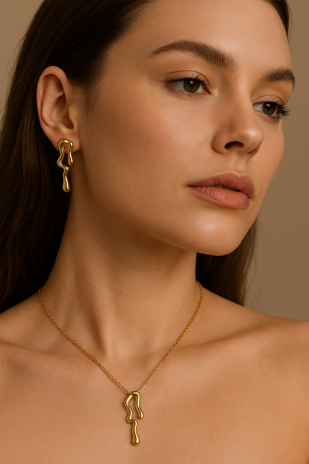 Golden Fluid Art Jewelry Set