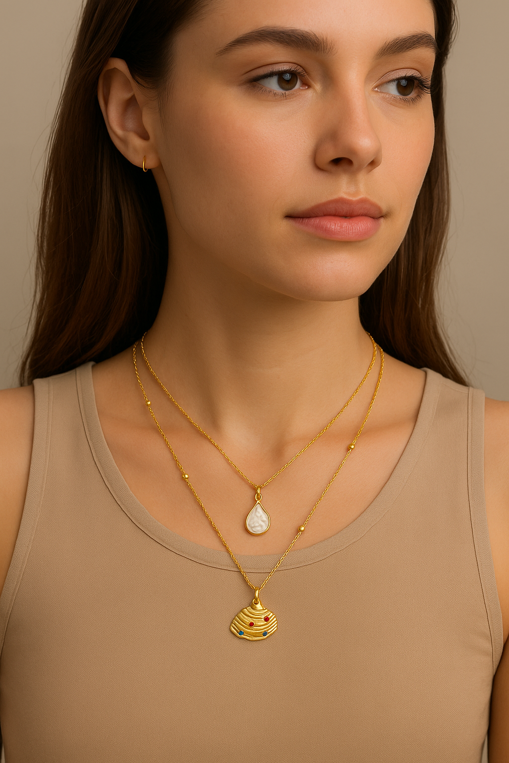 Dual Pendant Gold Layered Necklace