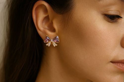 Amethyst Bow Luxe Stud Earrings