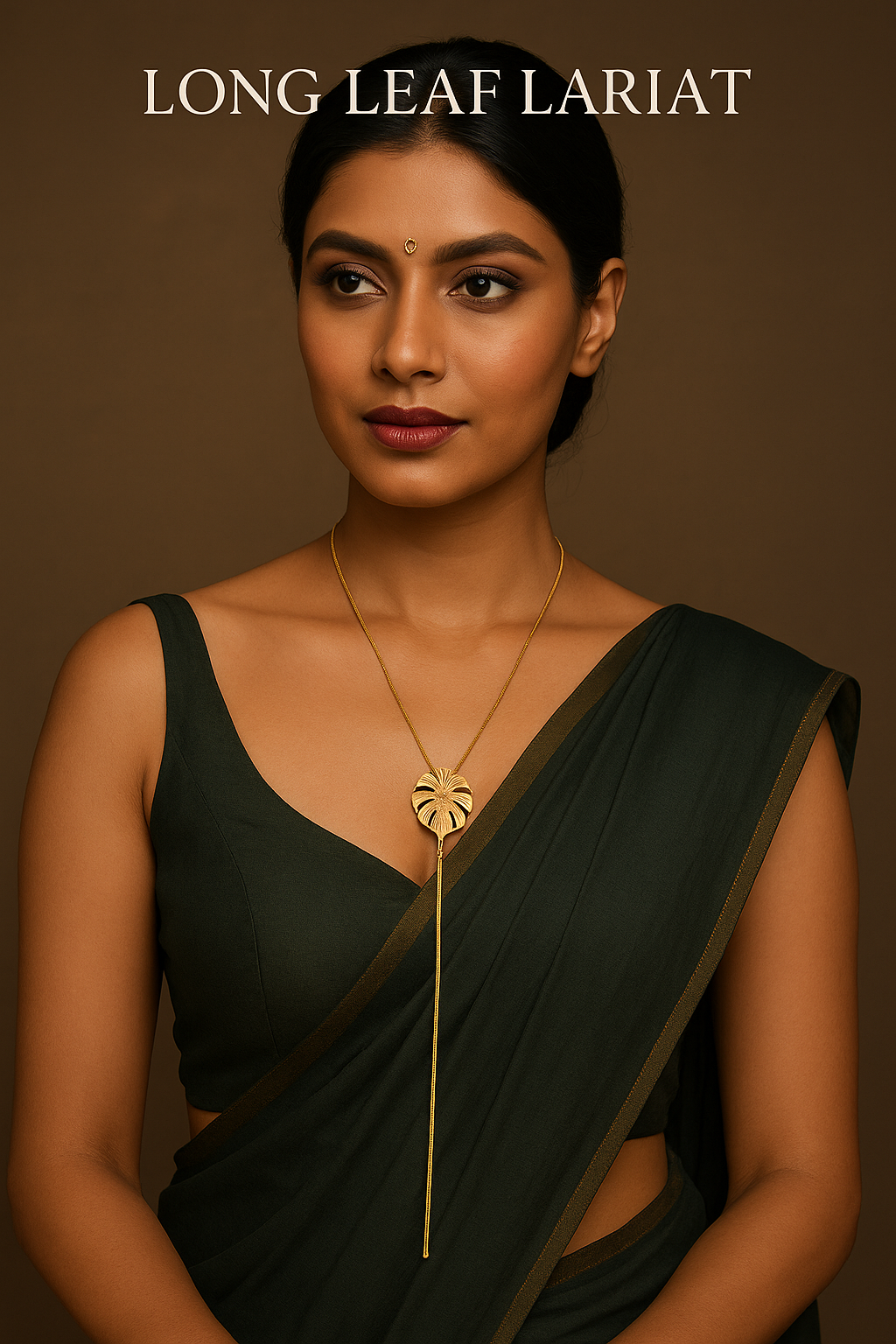 Golden Monstera Lariat Necklace