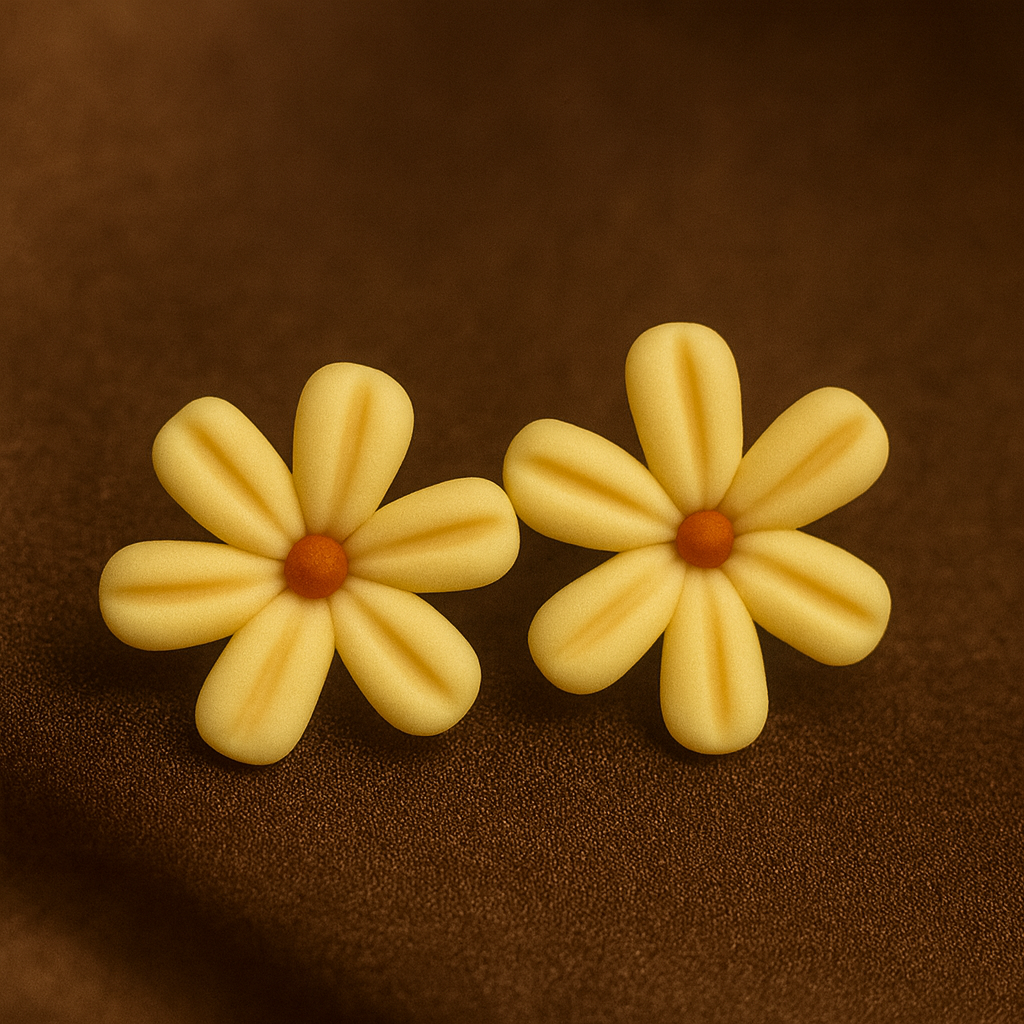 Handcrafted Golden Daisy Clay Studs