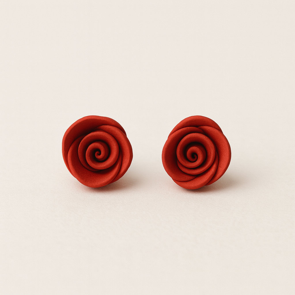 Handcrafted Crimson Rose Clay Studs