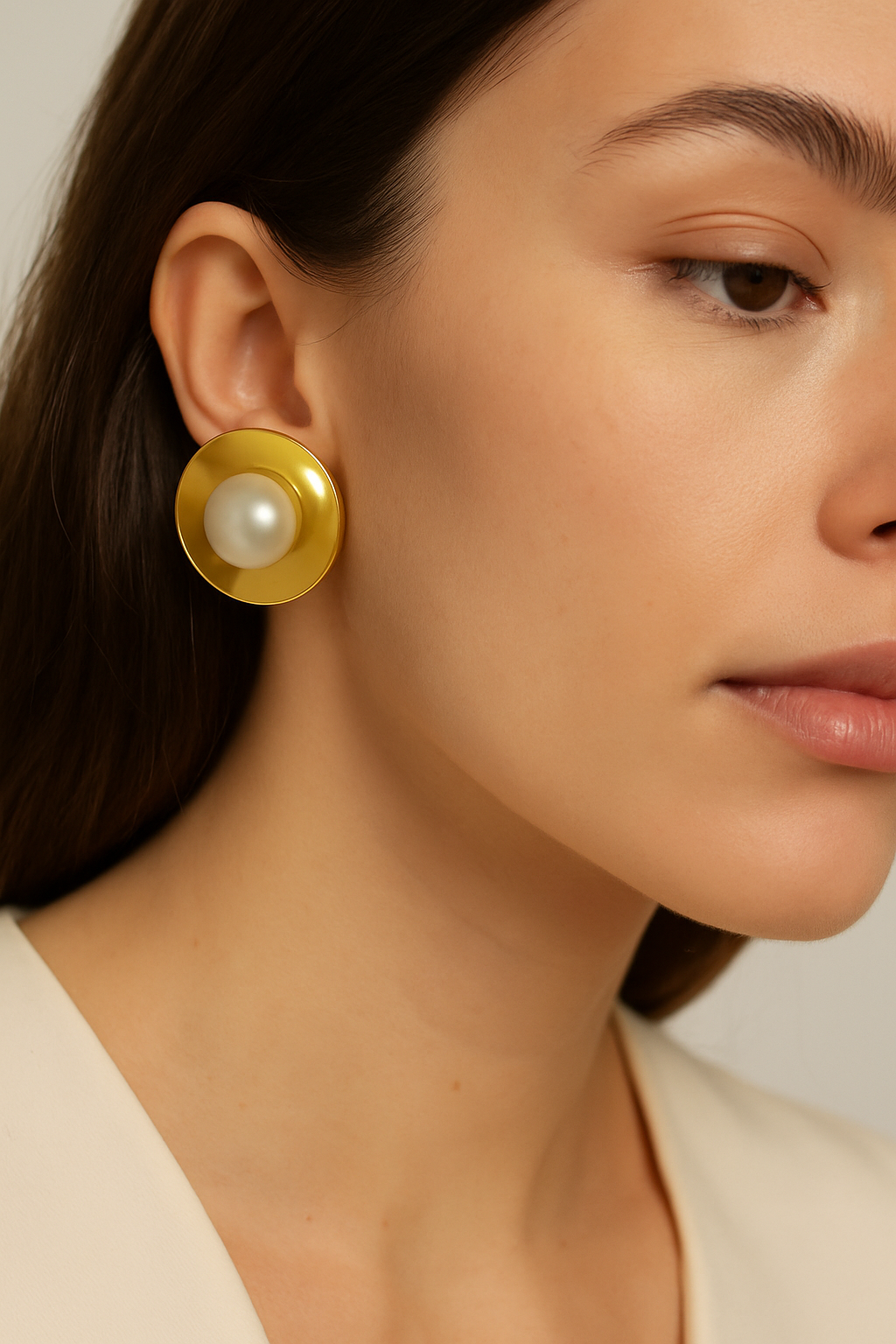 Golden Aura Pearl Disc Earrings