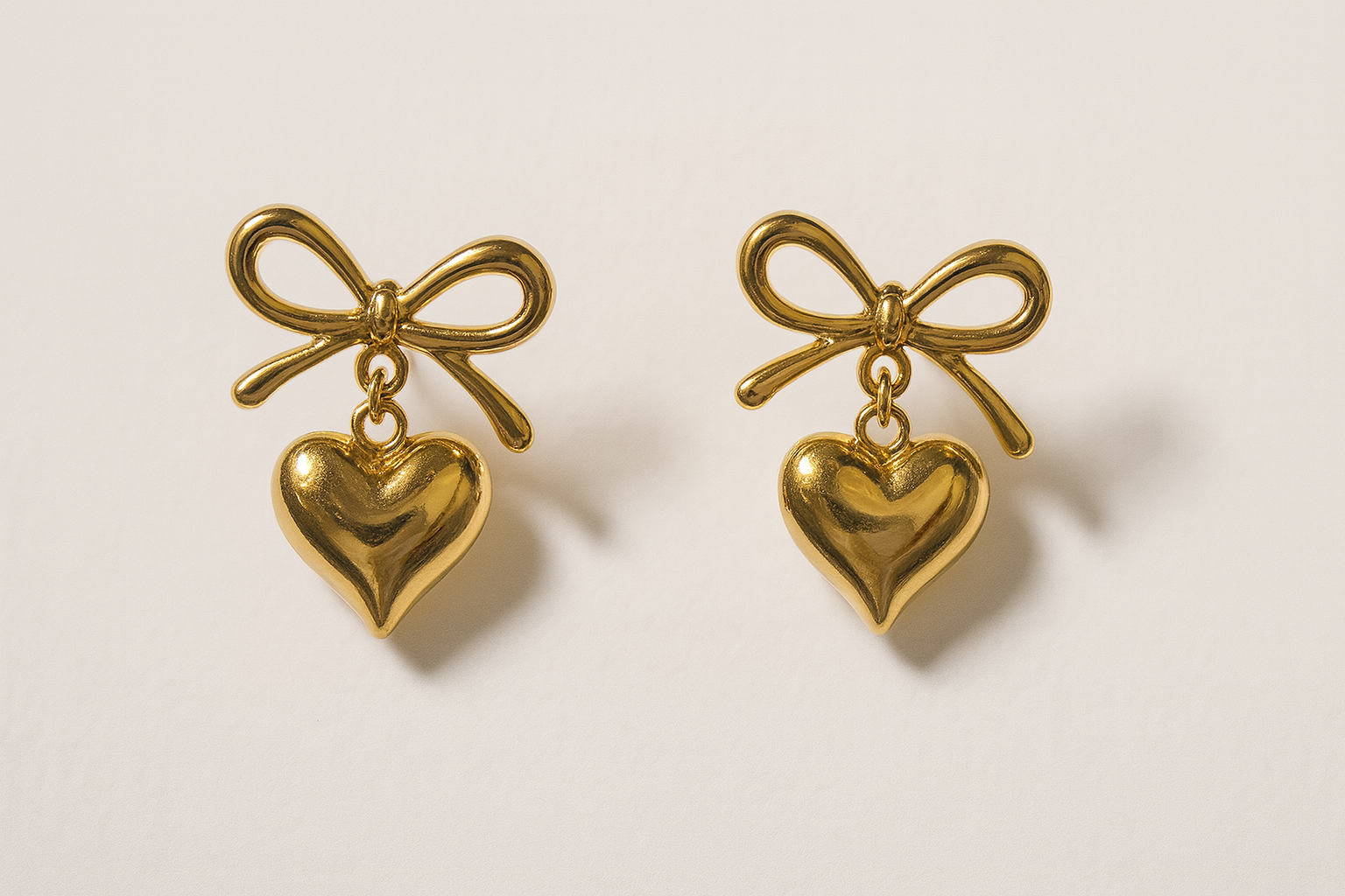 Golden Bow Heart Drop Earrings