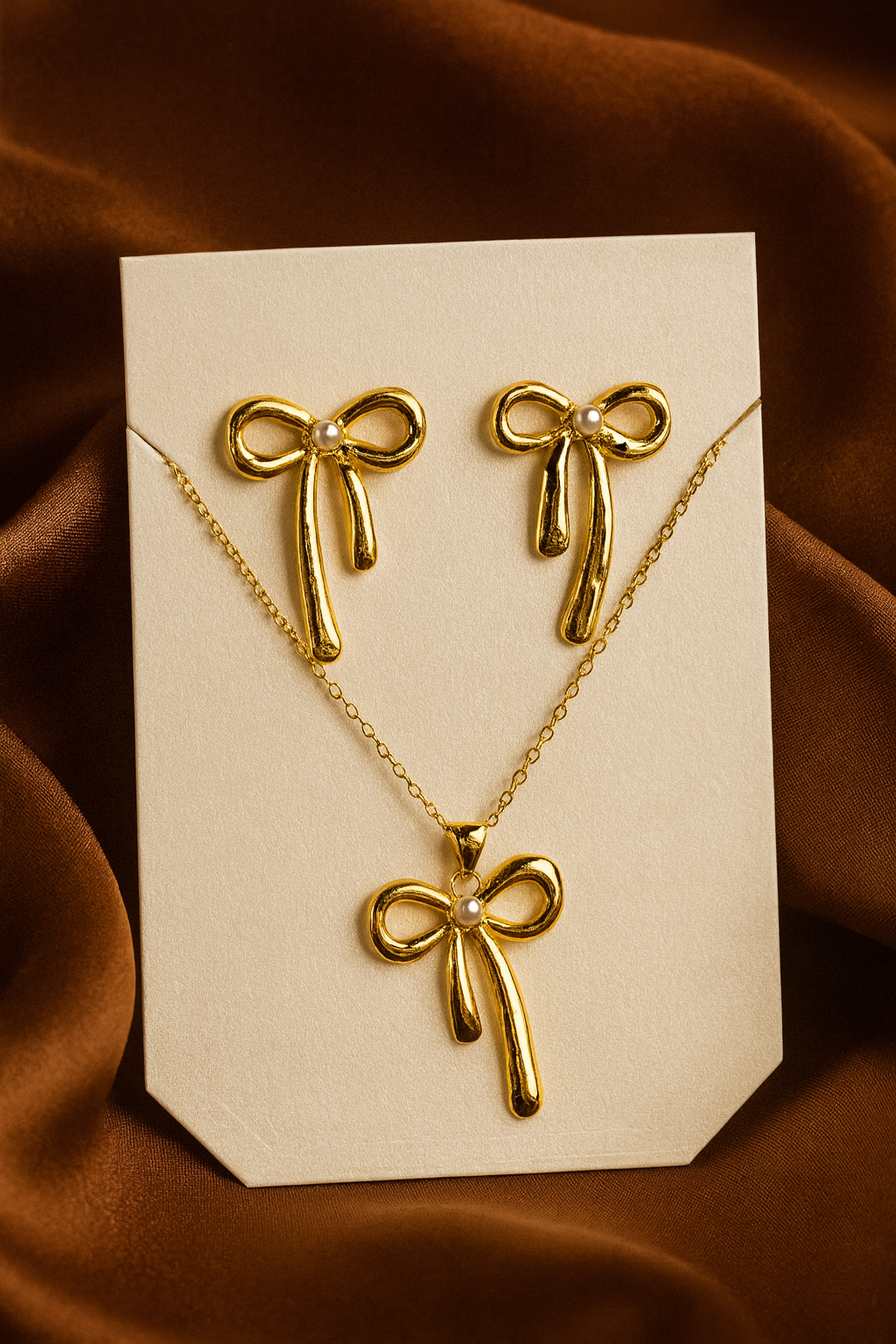 Golden Bow Charm Jewelry Set
