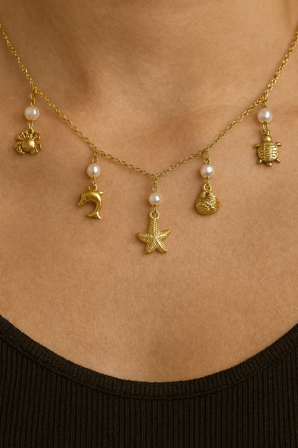 Ocean Charms Pearl Necklace  Description: