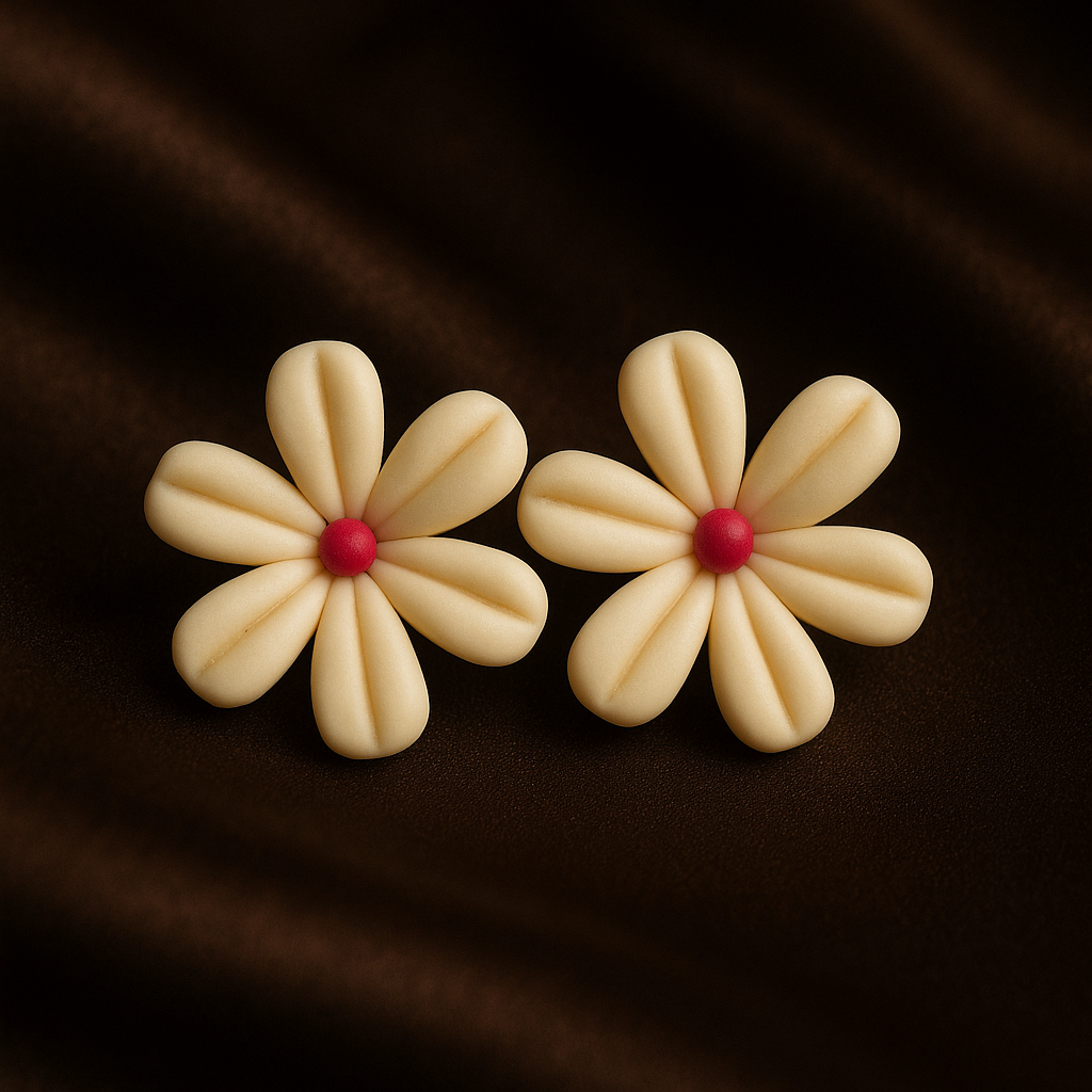 Handcrafted Ivory Blossom Clay Studs