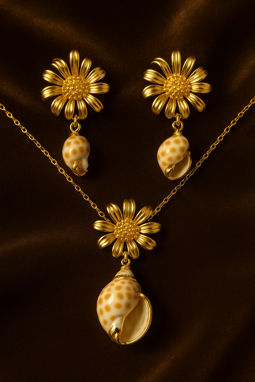 Golden Sunflower Seashell Jewelry Set