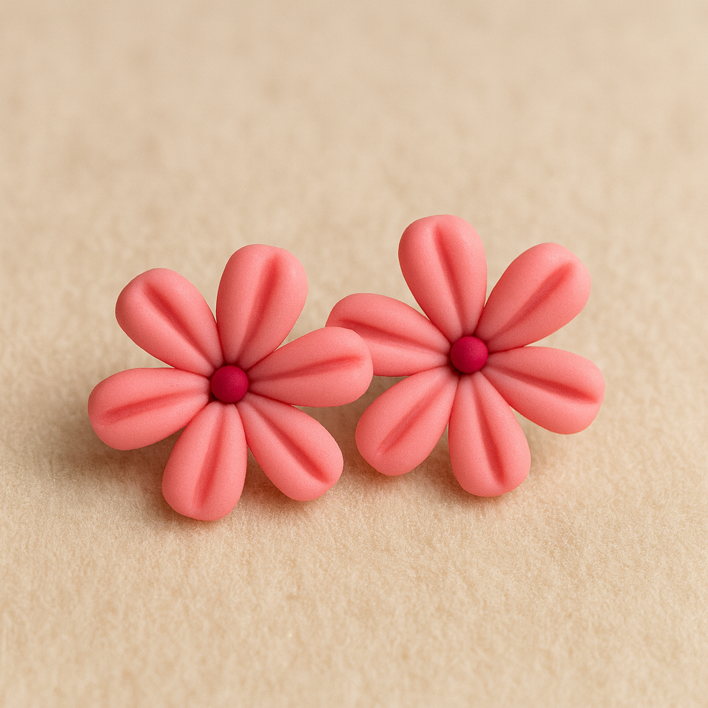 Handcrafted Rose Bloom Clay Studs