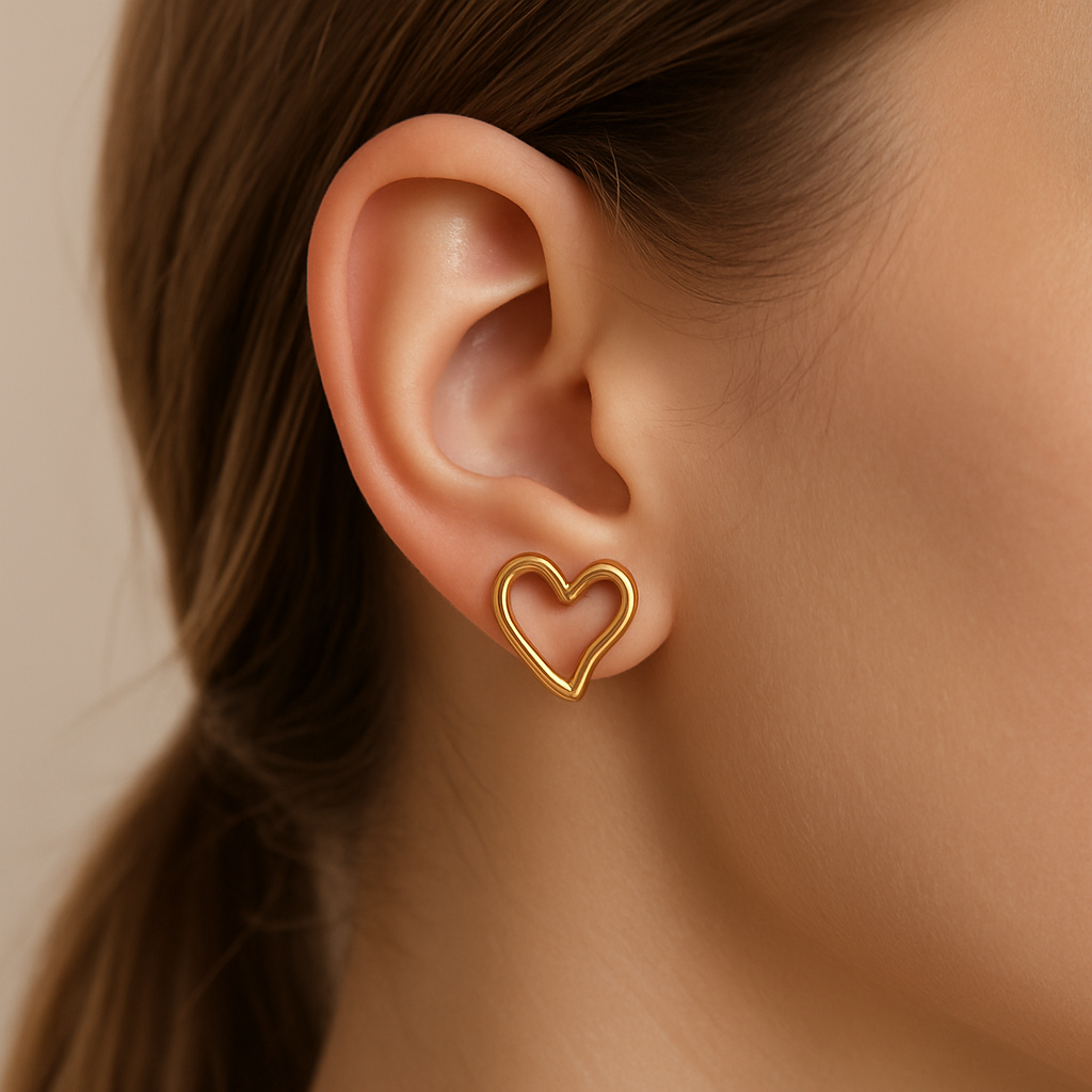 Heartline Open-Heart Stud Earrings – Gold Finish