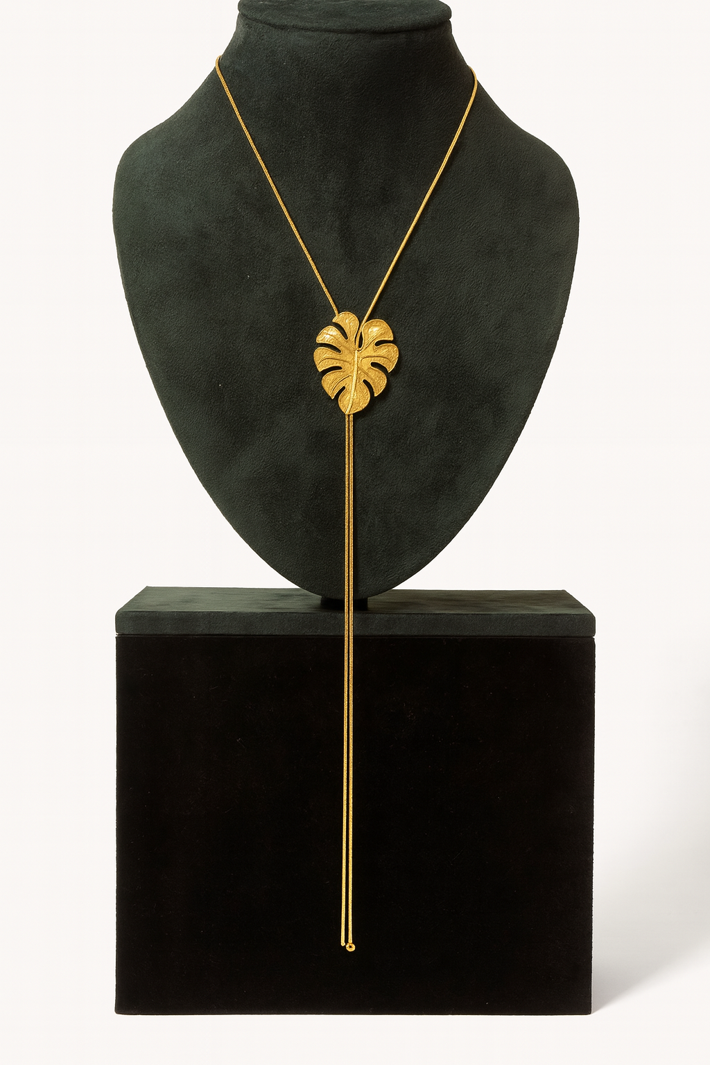 Golden Monstera Lariat Necklace