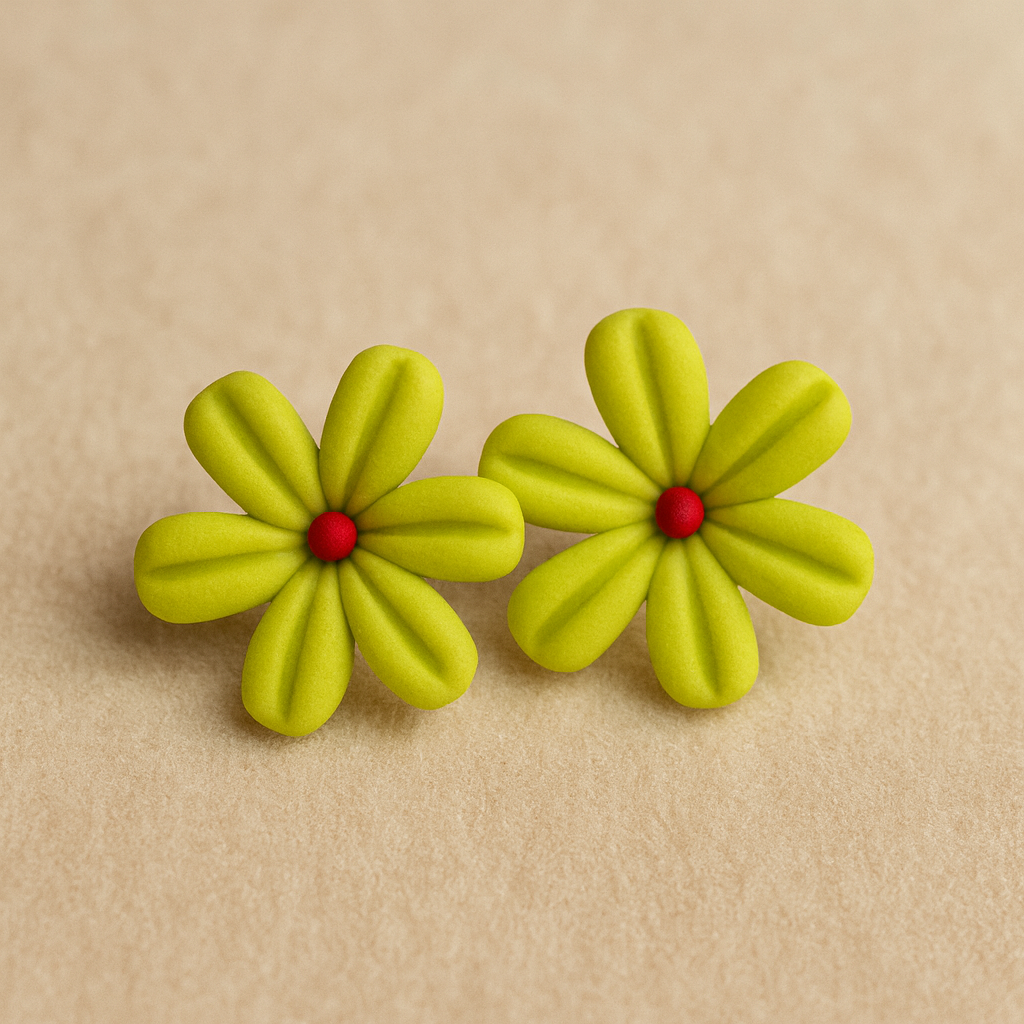 Handcrafted Lime Bloom Clay Studs