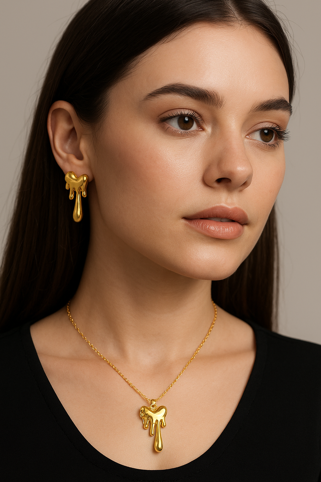 Golden Drip Heart Jewelry Set