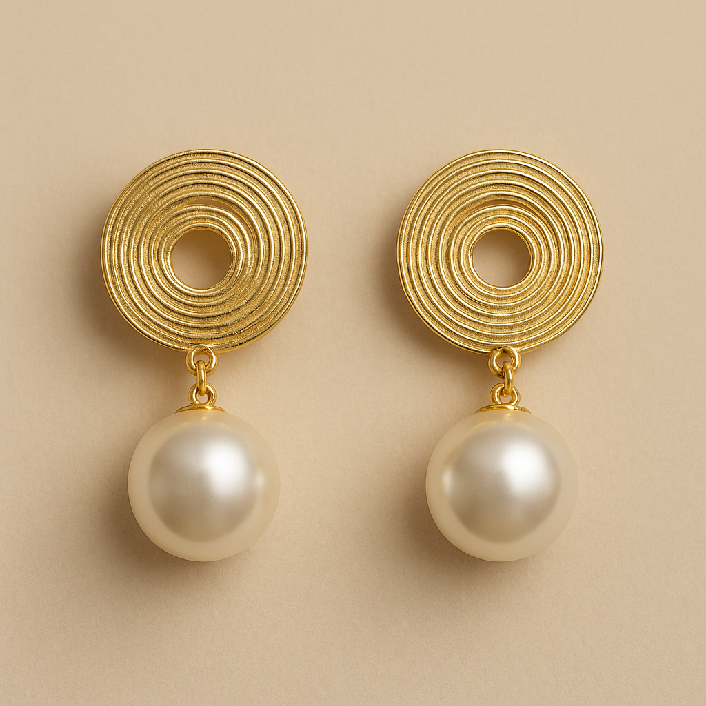 Golden Spiral Pearl Drop Earrings