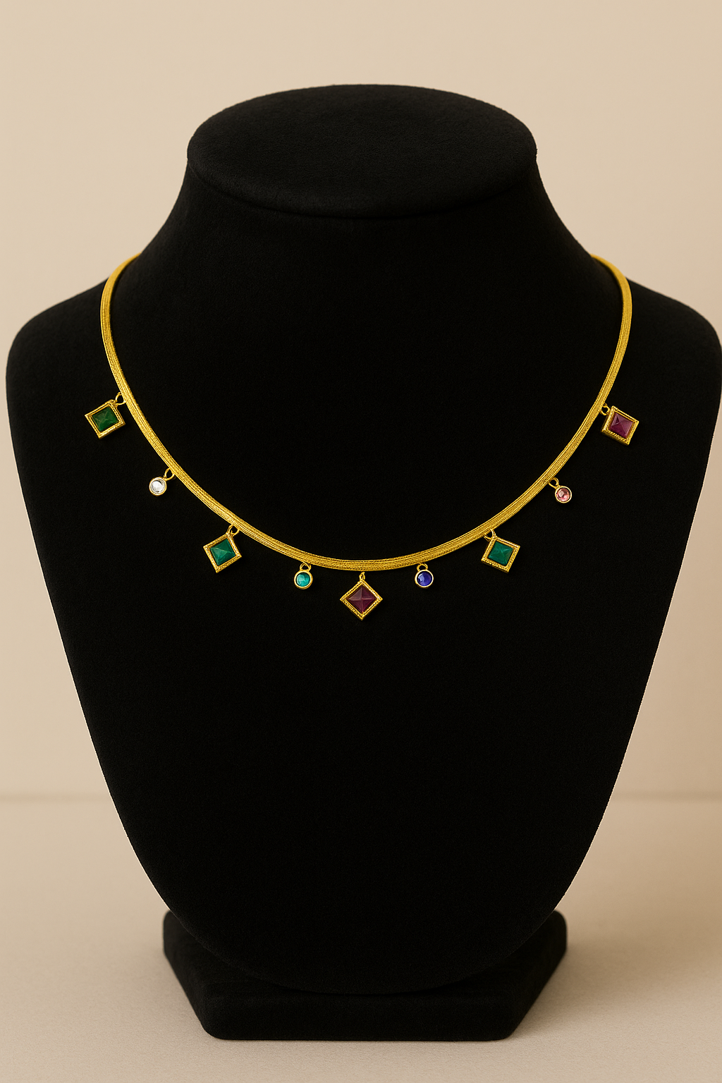 Colorful Gemstone Square Charm Necklace