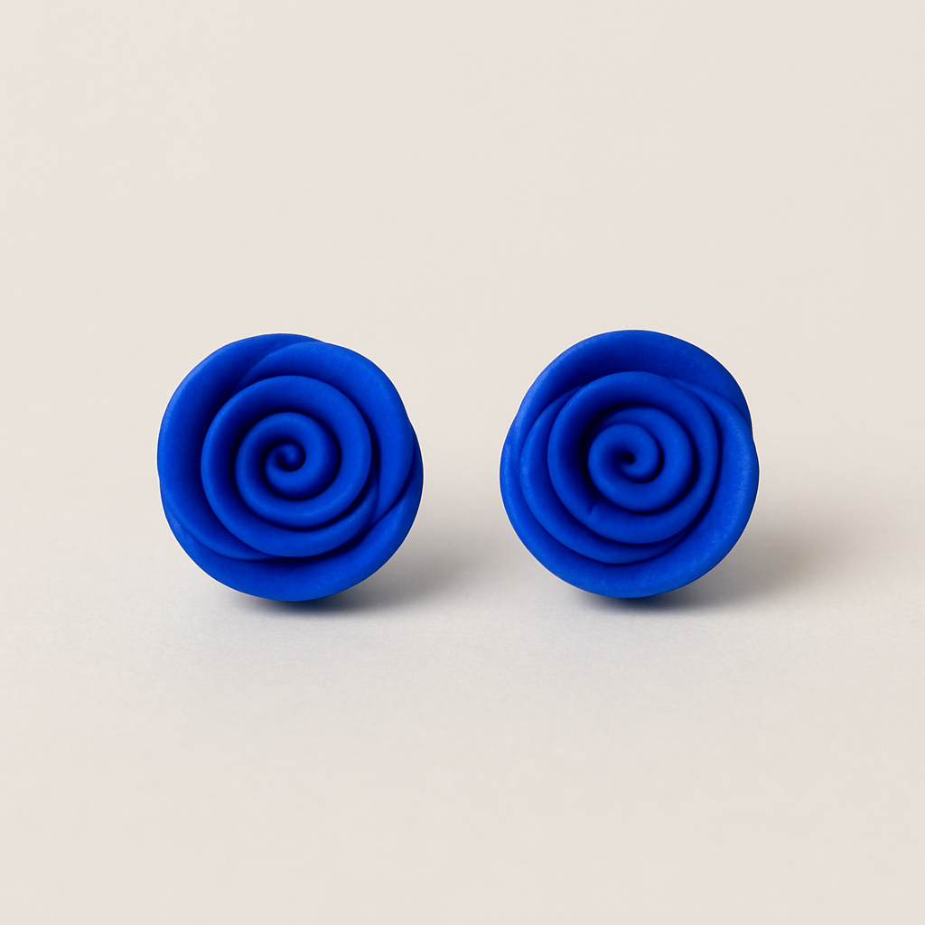 Handcrafted Sapphire Rose Clay Studs