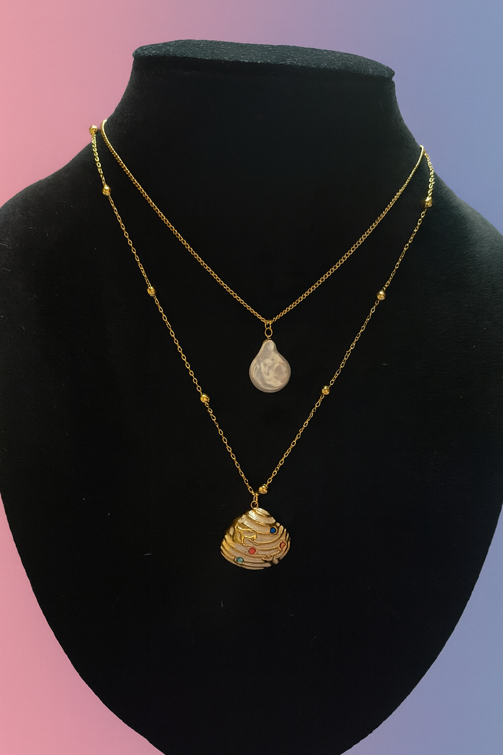 Dual Pendant Gold Layered Necklace