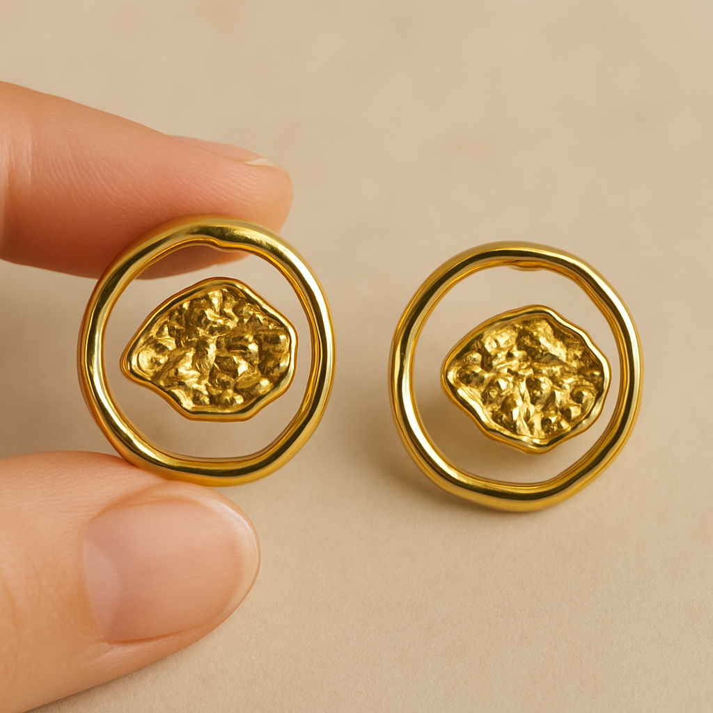 Golden Textured Coin Circle Earrings