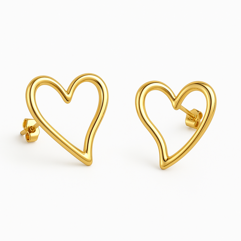 Heartline Open-Heart Stud Earrings – Gold Finish