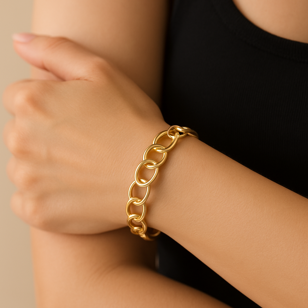 Luxe Oval Link Cuff Bracelet – Gold Finish