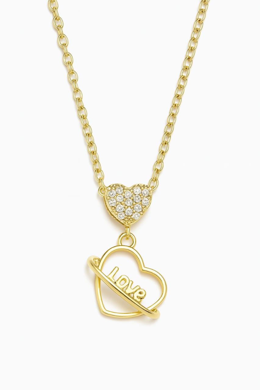 Orbit of Love Double Heart Pendant Necklace