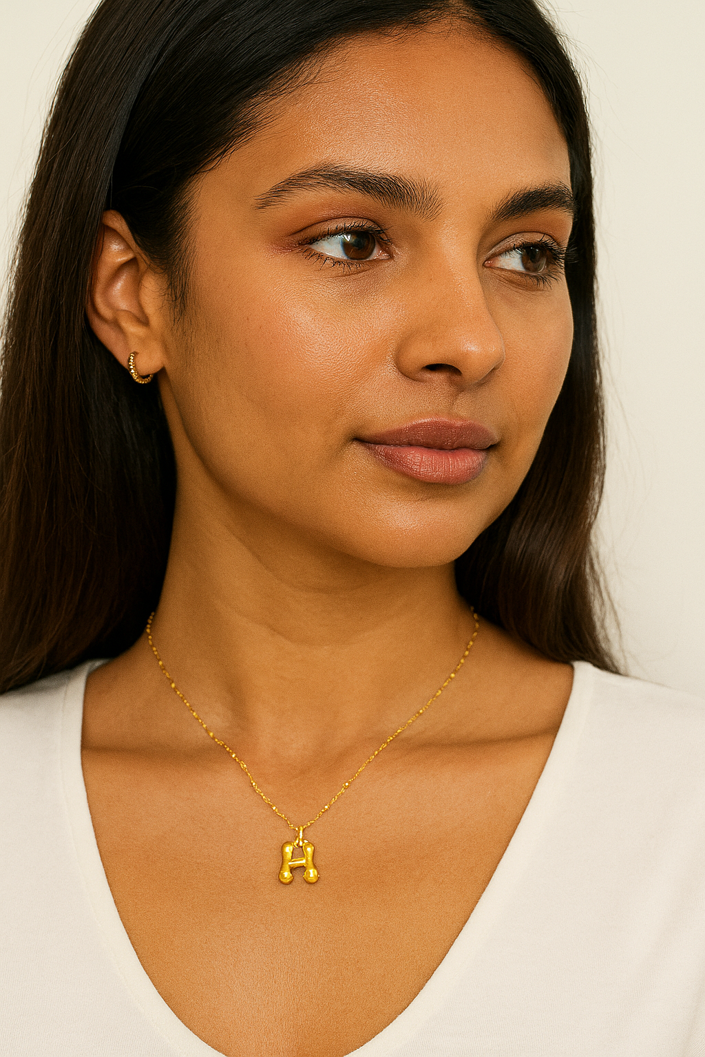 Gold “H” Bubble Initial Pendant Necklace