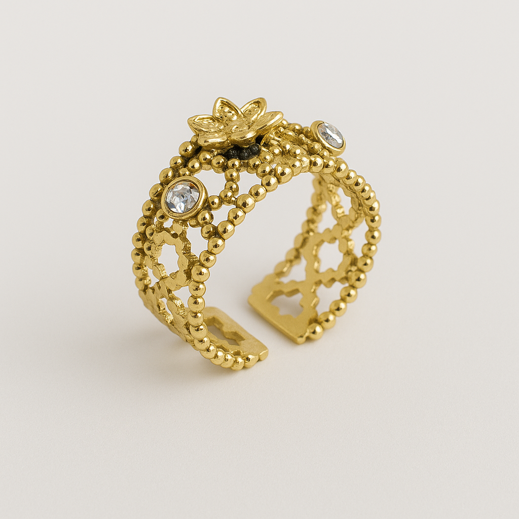 Lotus Crown Ring – Antique Gold Finish