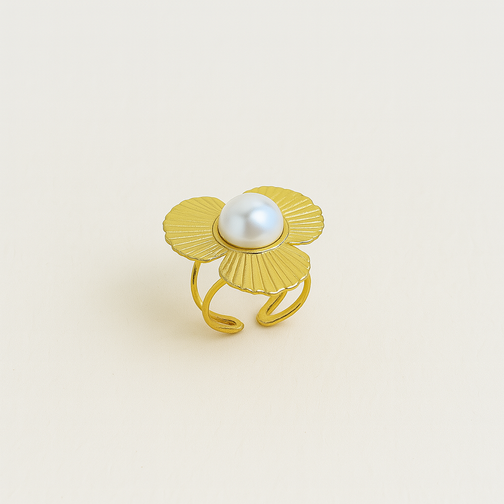 Golden Petal Pearl Ring
