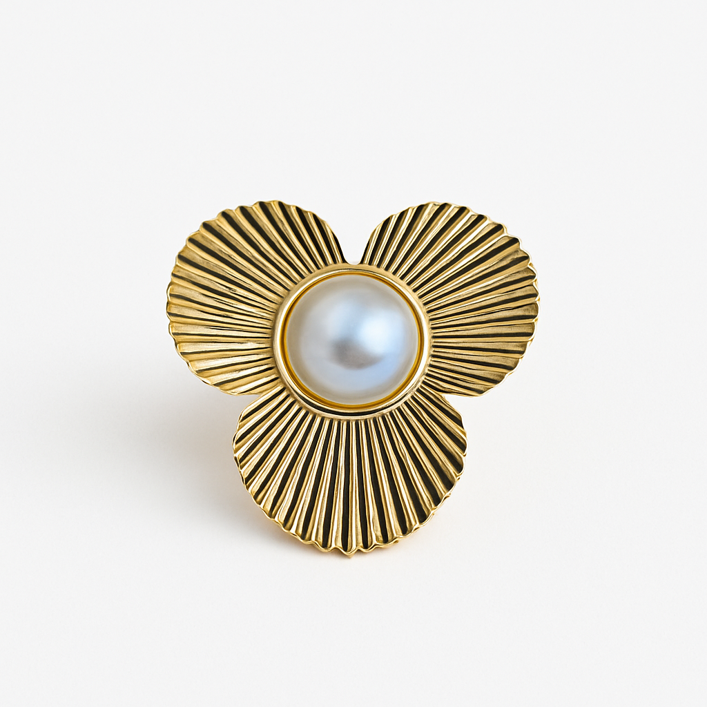 Golden Bloom Pearl Ring