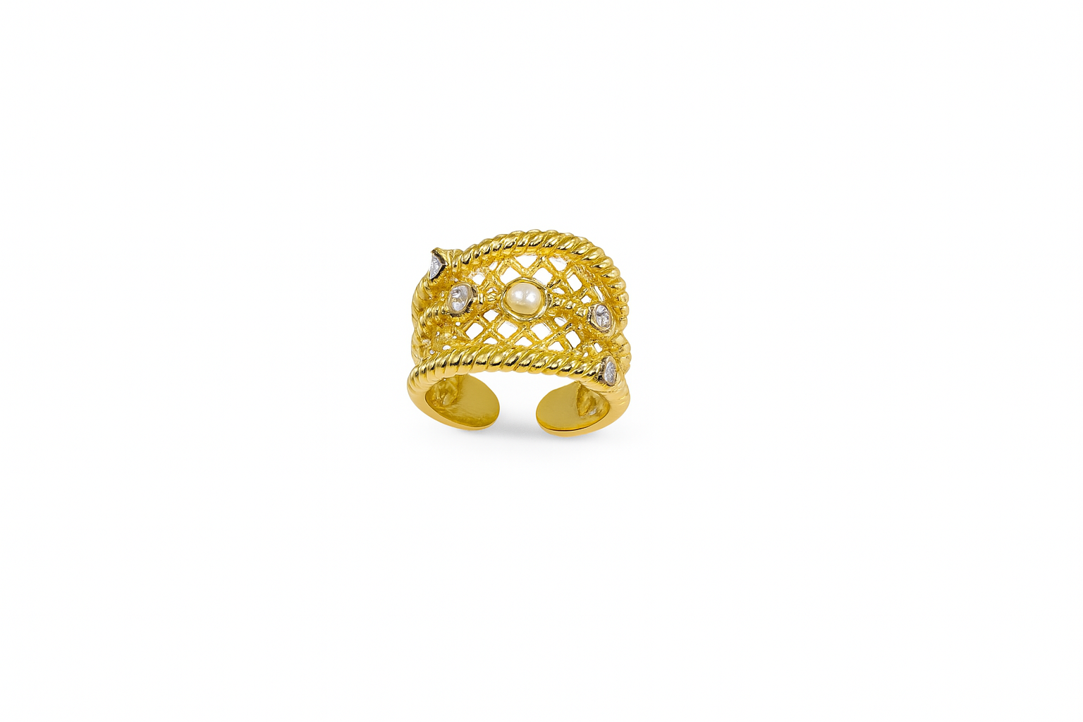 Pearl Harmony Lattice Ring