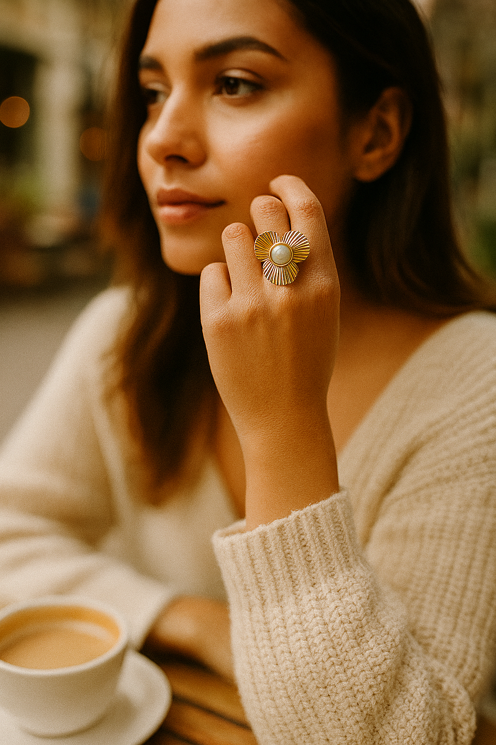 Golden Bloom Pearl Ring