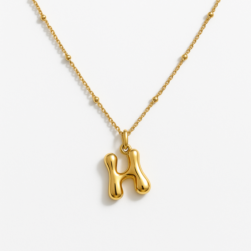 Gold “H” Bubble Initial Pendant Necklace