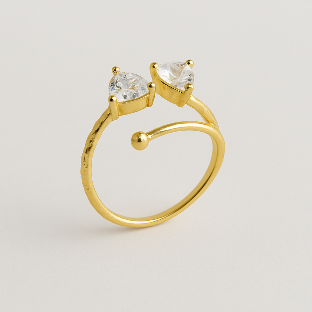 Twin Sparkle Adjustable Ring – Gold-Plated