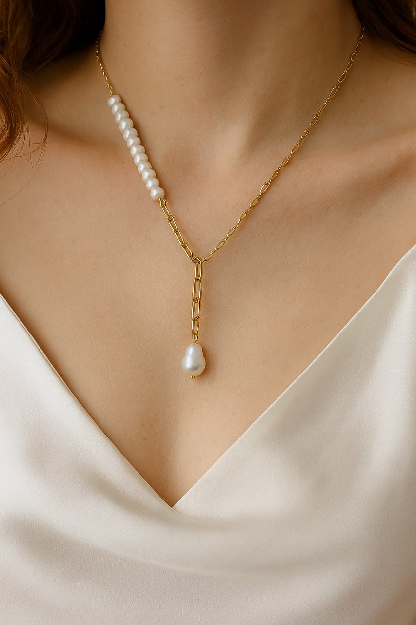 Pearl & Gold Harmony Drop Necklac
