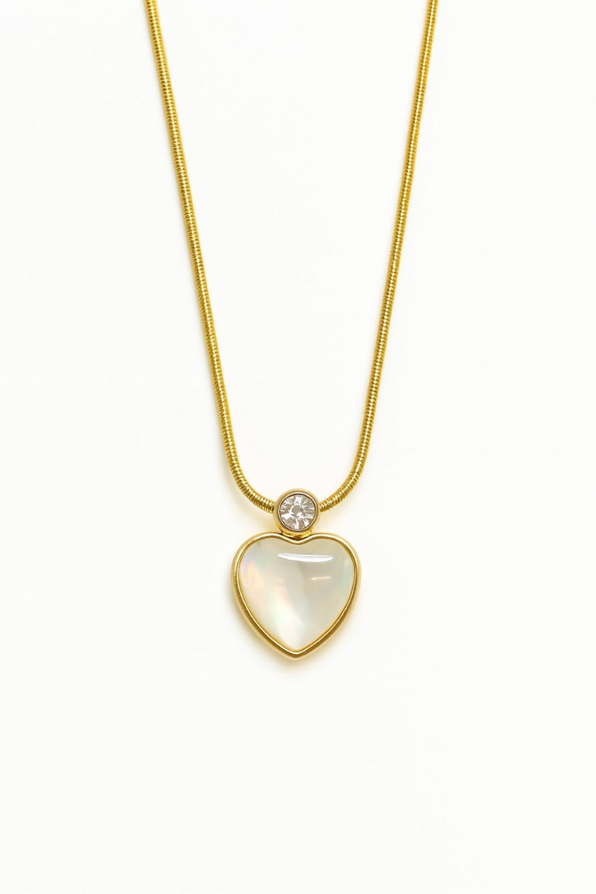 Golden Heart Mother of Pearl Pendant Necklace