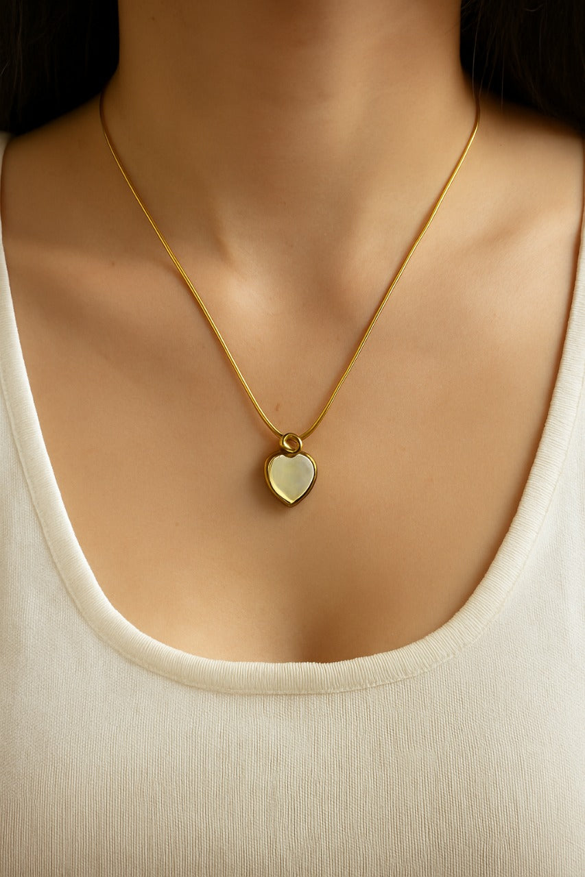 Golden Heart Mother of Pearl Pendant Necklace