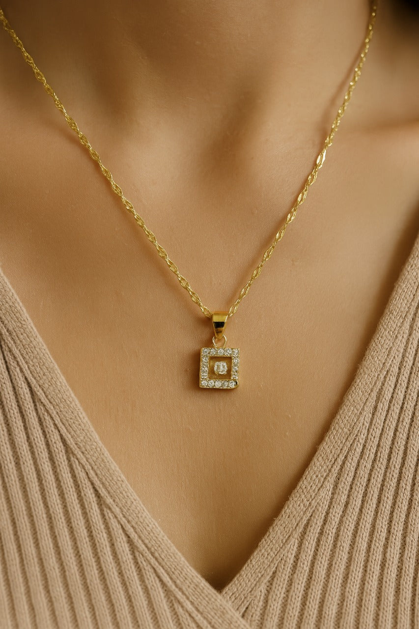 Square Radiance Crystal Pendant Necklace