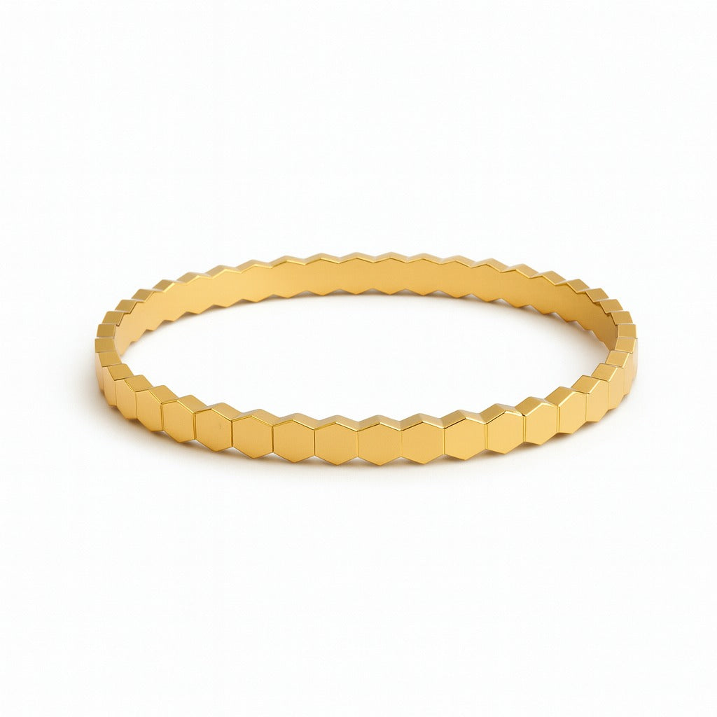 HexaEdge Faceted Bangle – Gold Finish