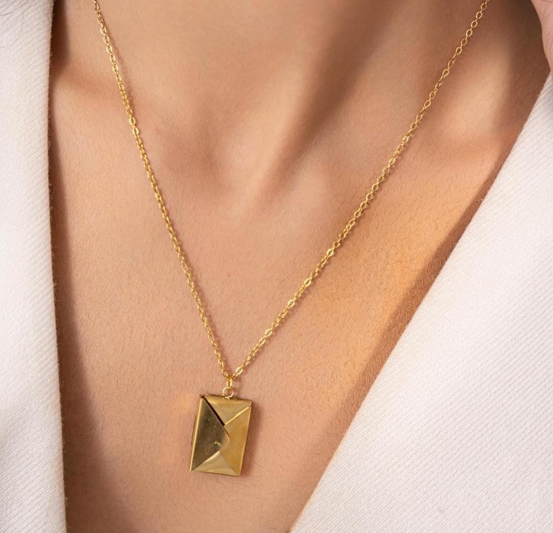 Golden Envelope Pendant Necklace