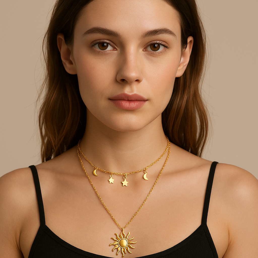 Celestial Sun & Moon Layered Necklace