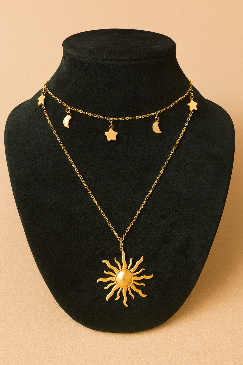 Celestial Sun & Moon Layered Necklace