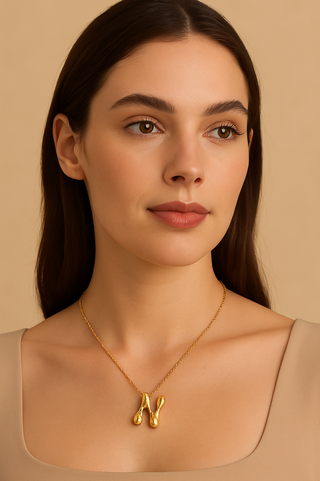 Golden Initial "N" Pendant Necklace