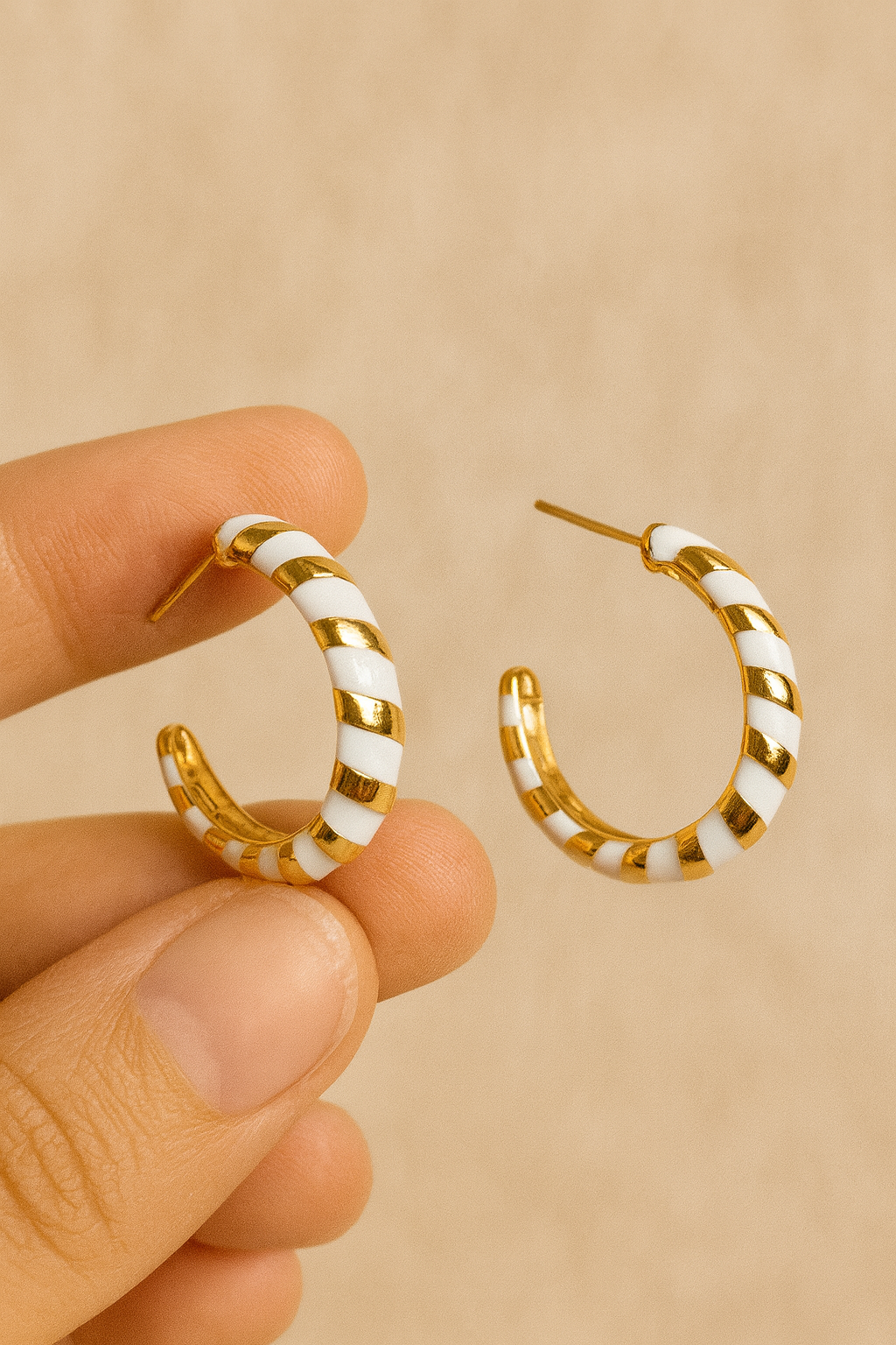 Golden Enamel Striped Hoop Earrings