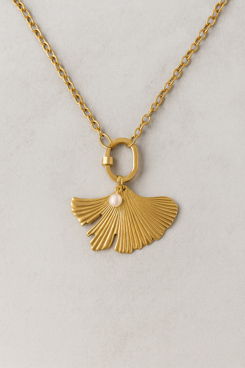 Golden Ginkgo Leaf Pearl Necklace