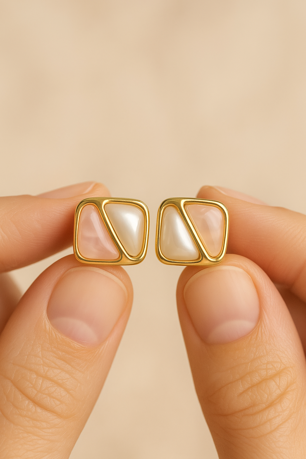 Golden Shell Pearl Stud Earrings