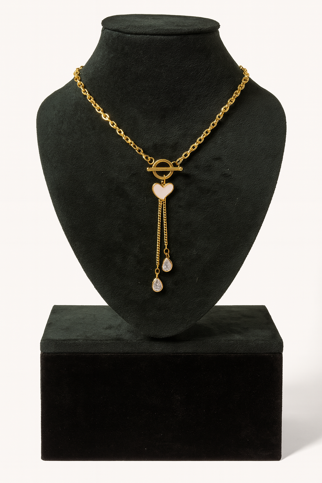 Golden Heart Charm Drop Necklace