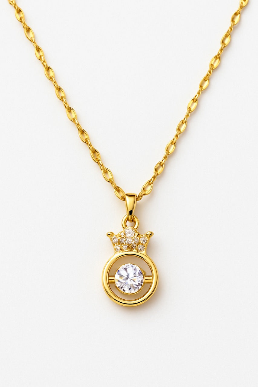 Crown Elegance Solitaire Pendant Necklace