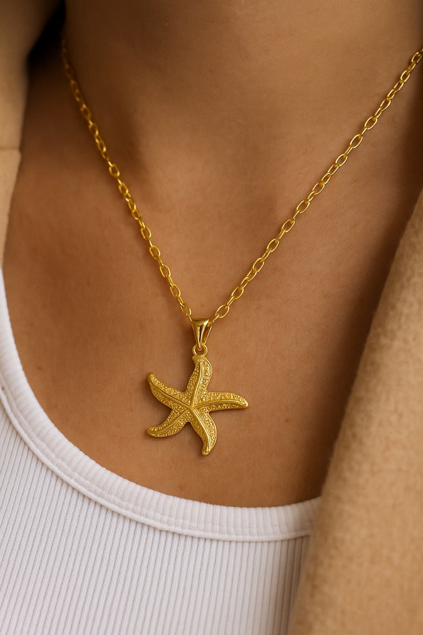 Golden Starfish Ocean Charm Necklace