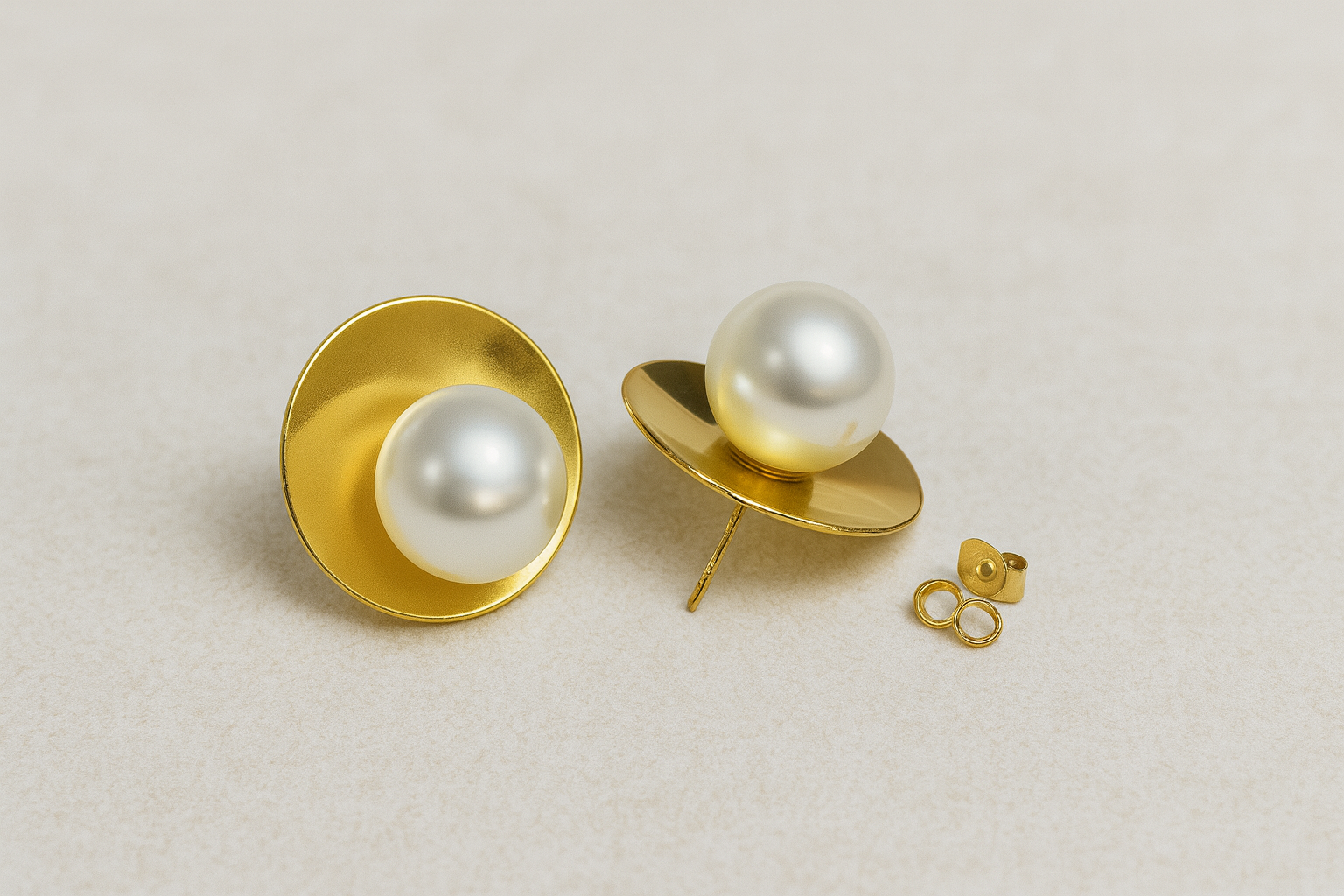 Golden Aura Pearl Disc Earrings