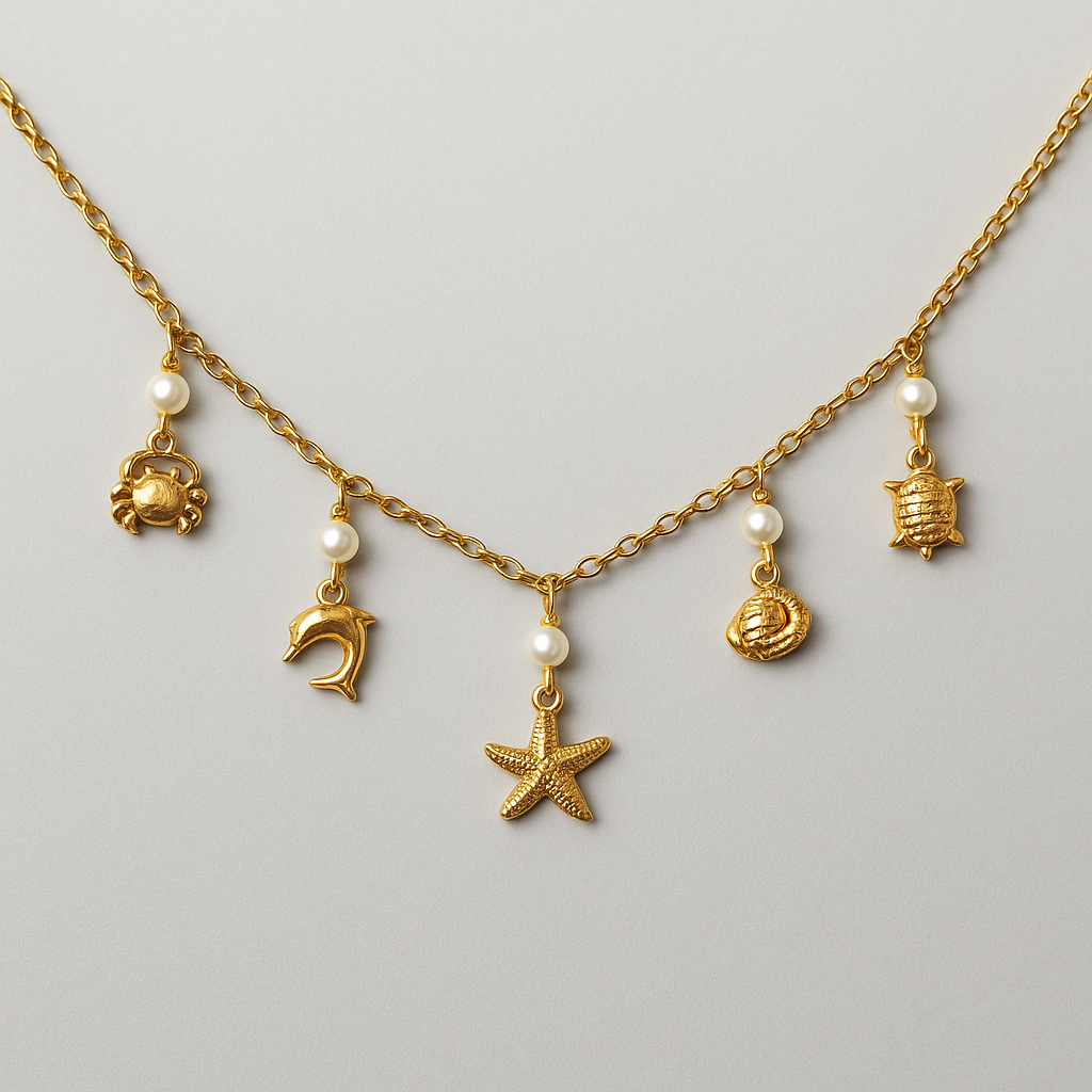 Ocean Charms Pearl Necklace  Description: